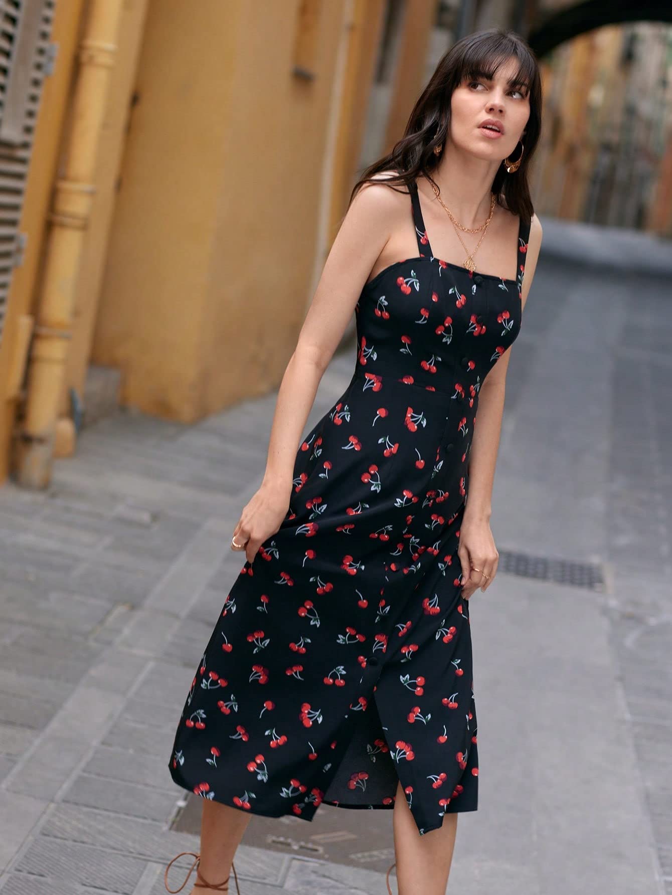 Amazon.com: Neeno Women's Dresses Allover Cherry Print Cami Dress
