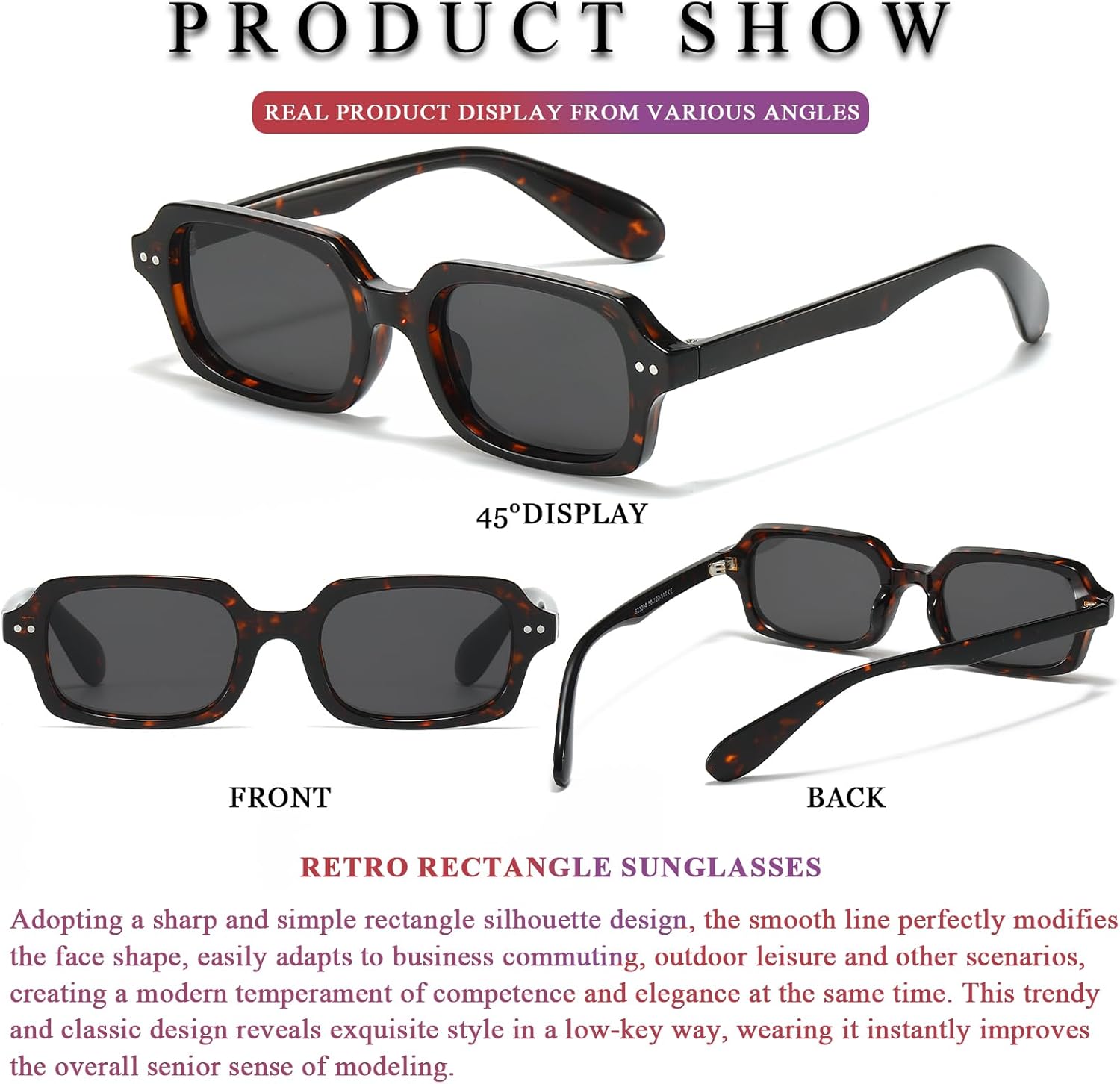 PORADAY Retro Rectangular Sunglasses for Women Men Vintage Small Square Frame Sun Glasses 90'S Style Trendy Narrow - Image 6