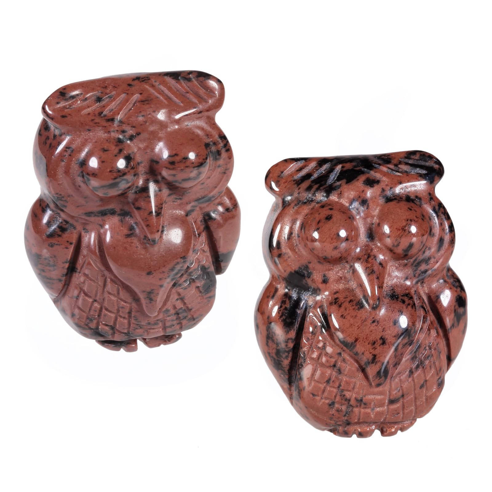 Nupuyai 2pcs Owl Bird Mahogany Obsidian Mini Crystal Stone Statue Carved Animal Figure