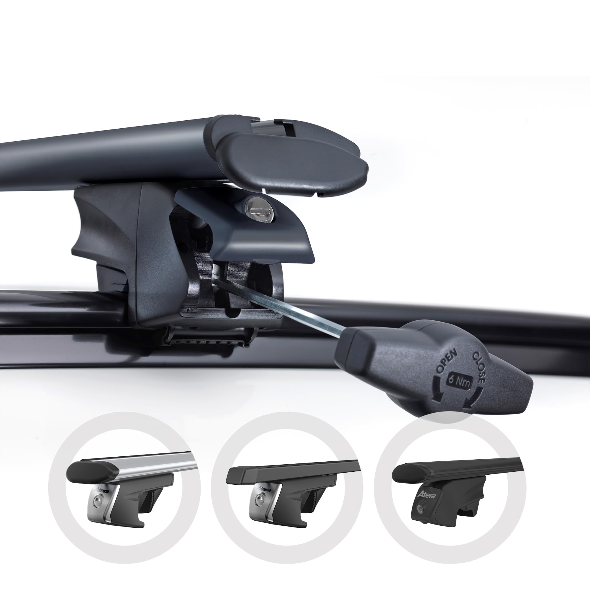 Atera PKW Dachträger Signo RTD, Stahl Schwarz, 137 cm, Klemmträger | Robuster Dachgepäckträger mit Aero Profil, für Autos mit aufliegender Dachreling, Komplett-Träger, Diebstahlschutz, 048637
