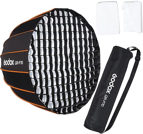 Godox QR-P70 - Caja de luz parabólica de 27.5 pulgadas con montaje Bowens, ajuste rápido, con rejilla difusora frontal e interior y bolsa de