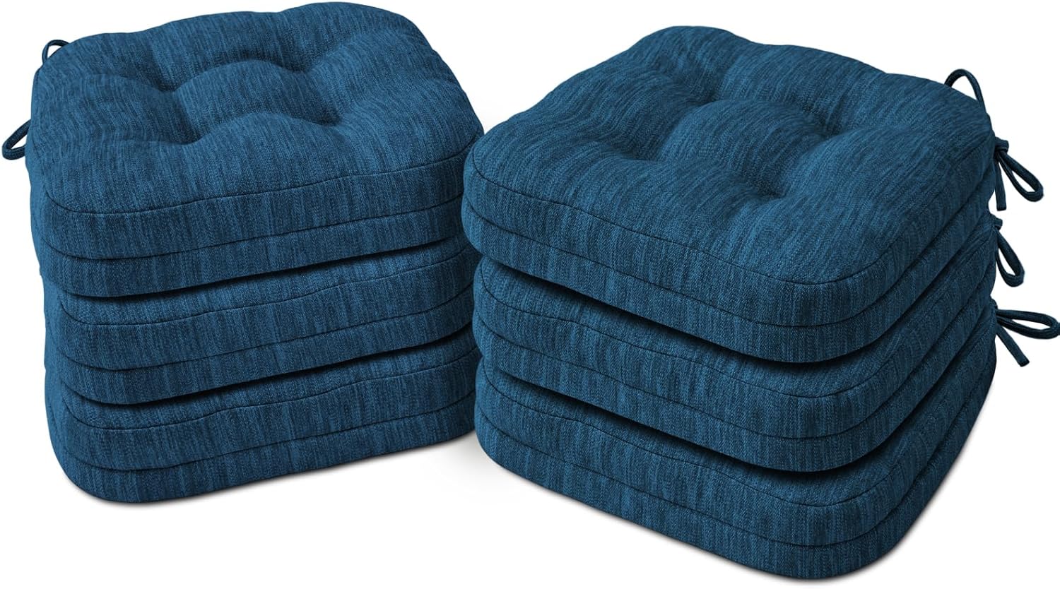 Shinnwa Chair Cushions for Dining Chairs 6 Pack, Non-Slip Memory Foam Kitchen Seat Cushions, Tufted Chair Pads with Ties, 16.5” x 16.5” x 3.5”, Navy Blue, Set of 6