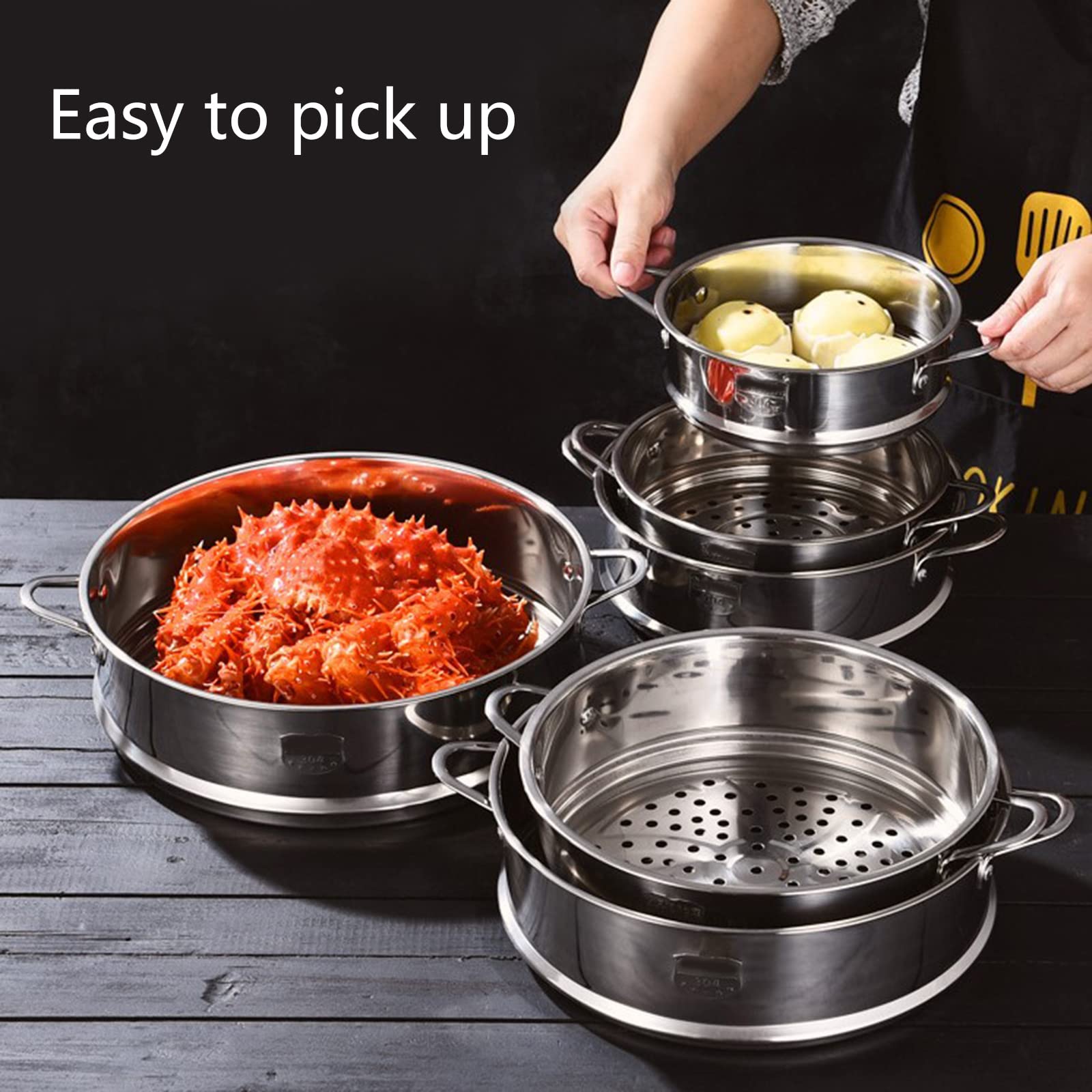 Panier Vapeur En Acier Inoxydable 304 - Pour Légumes, Raviolis, Cuisson Saine, Plusieurs Tailles De 16 à 26 Cm - 4