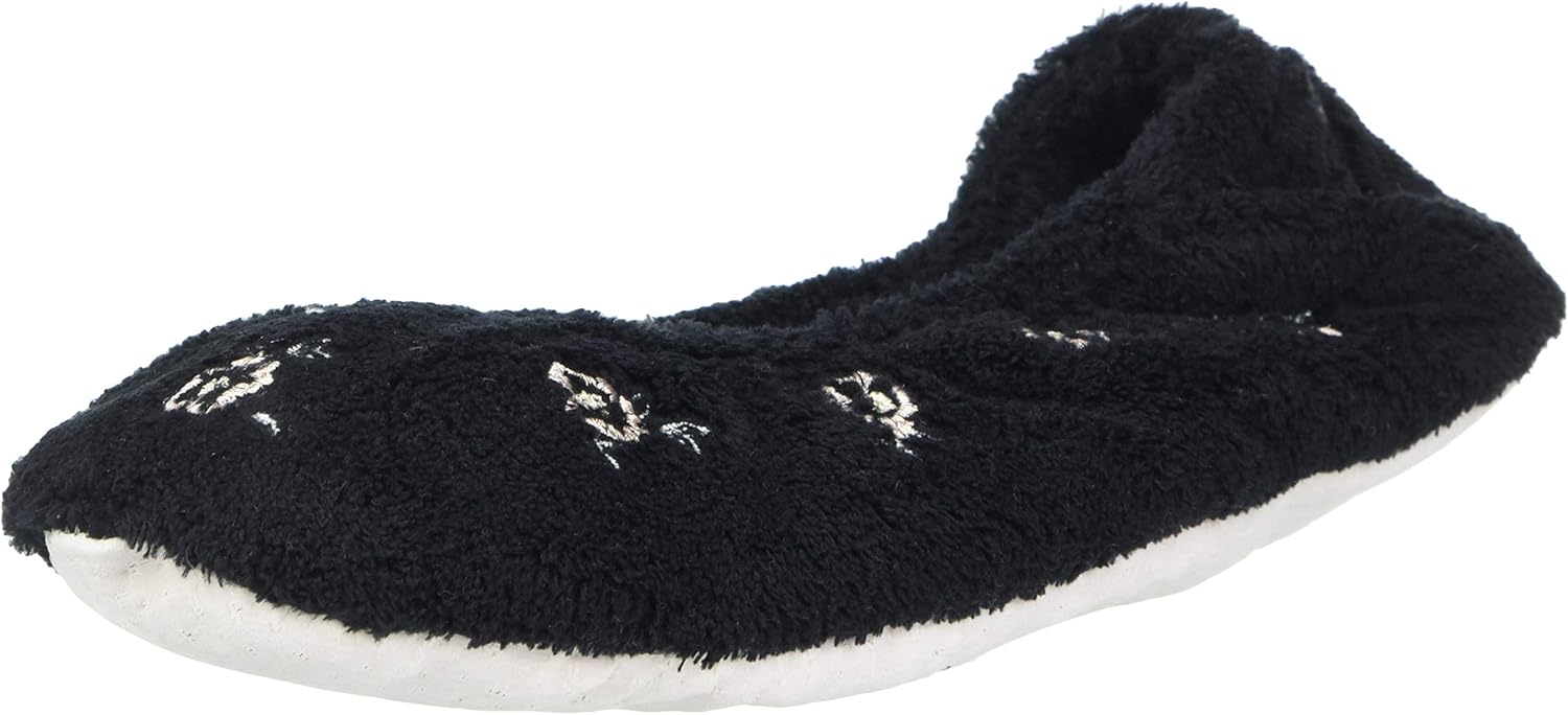 isotoner womens 2 Pack Ballerina Embroidered and Solid Ballet Flat, Black Embroidered, Light Grey Solid, 5 6 US
