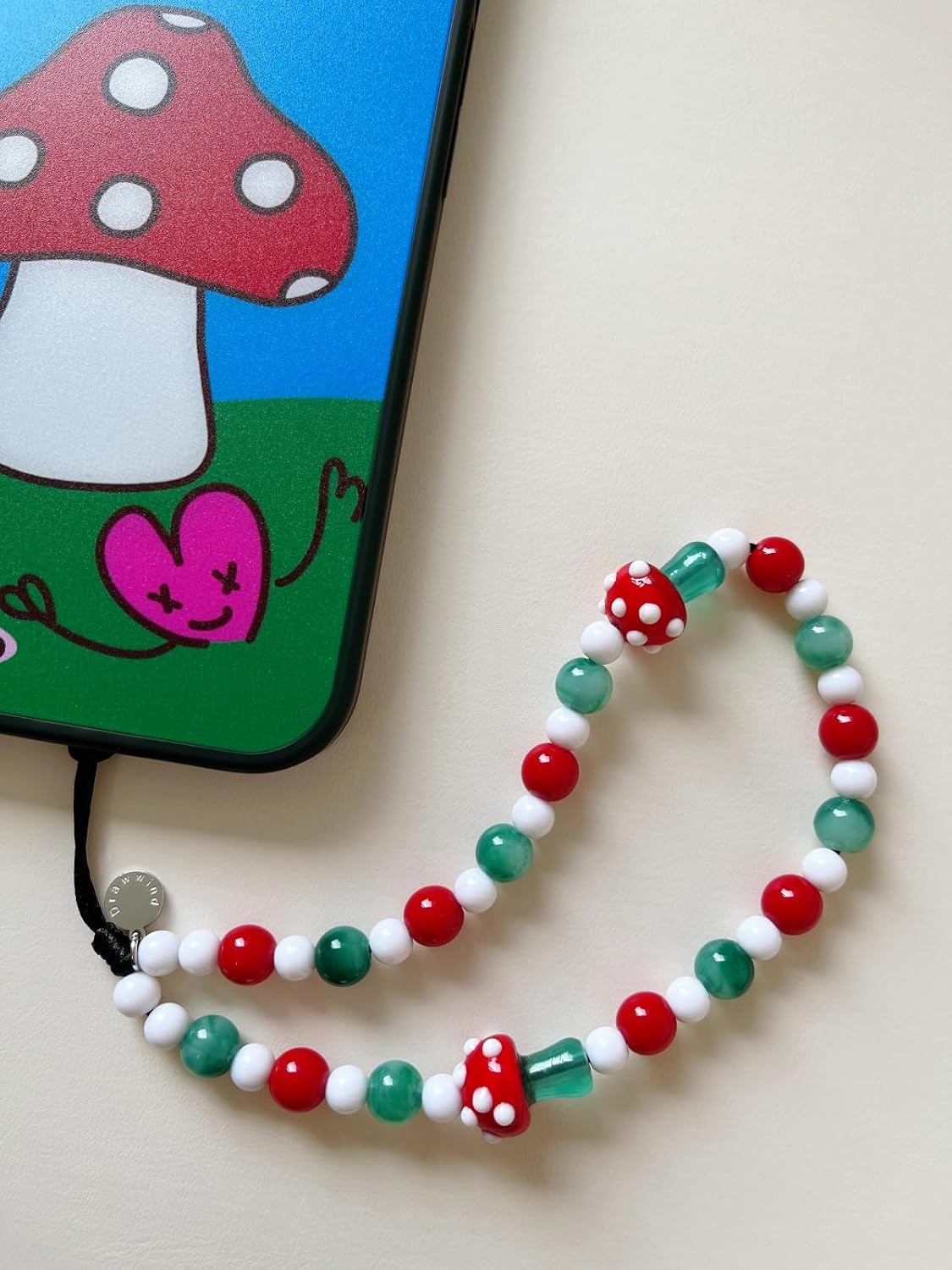 Drawwind Phone Charm Strap Cute Wrist Straps Cell Phone Charm String Y2K Aesthetic Lanyard Wristlet Chain for Case Camera AirPods Bags Keychains (Red Mushroom) image 2