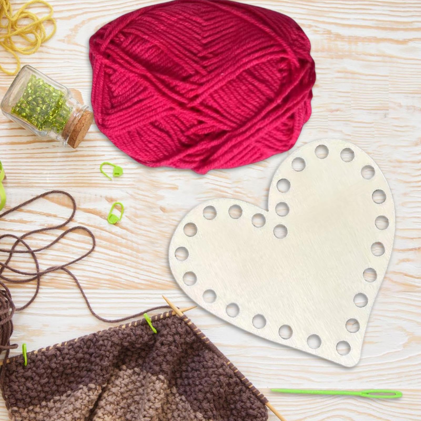 Wooden Basket Bottom, Round Blank Crochet Basket, Valentine's Day Wooden Crafts Set with Cotton Thread and Needle, Handmade Crochet Bottom Set for Valentine's Day, Mother's Decor