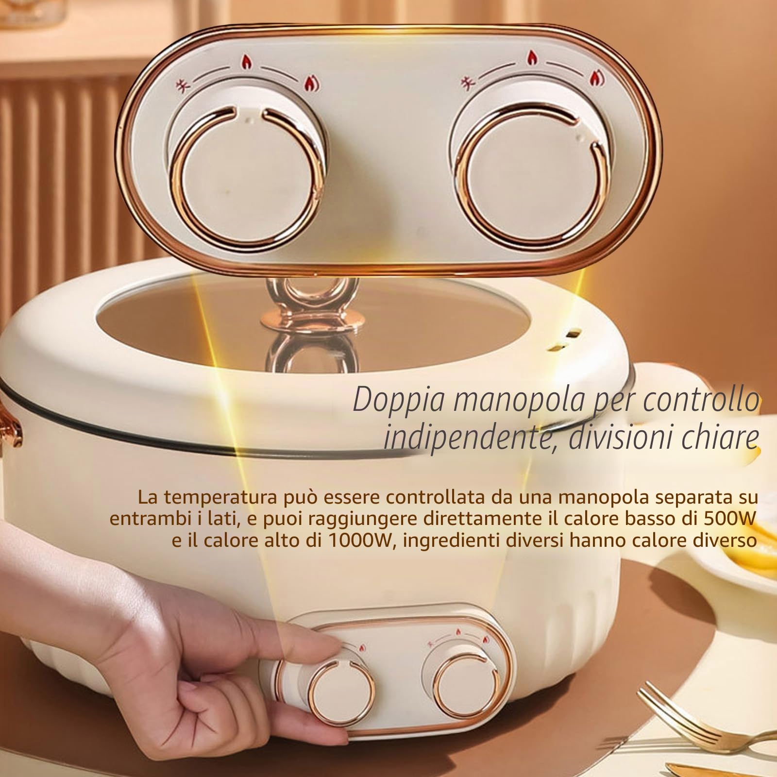 Hotpot Elettrico Pot, 6 L Hot Pot Elettrico, 1360 W Portatile Multifunzionale Antiaderente, con Riscaldamento Rapido e Doppia Manopola per dormitorio, campeggio, casa