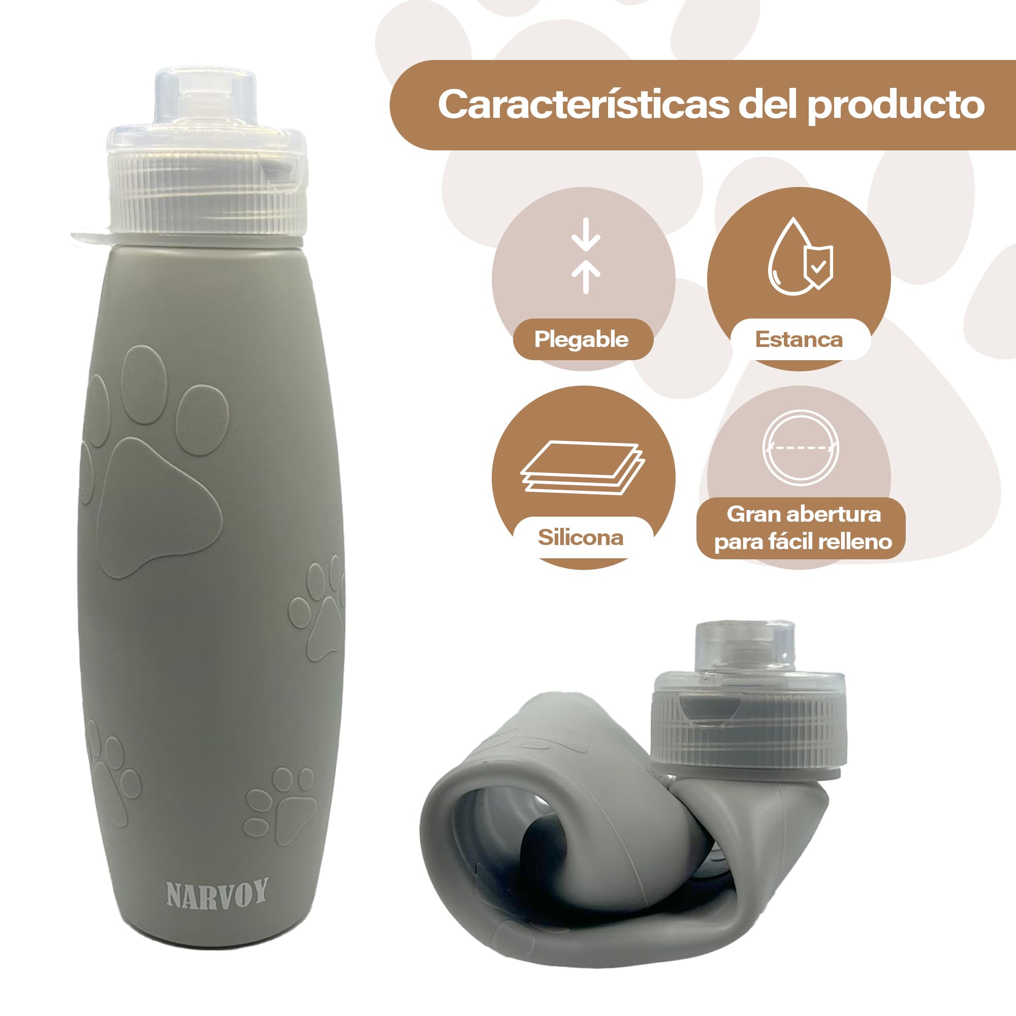 Pipi Cani - Bottiglia per cani da 600 ml, bottiglia per cani in silicone pieghevole e ricaricabile, con nebulizzatore, moschettone e corda regolabile, accessorio per passeggiate