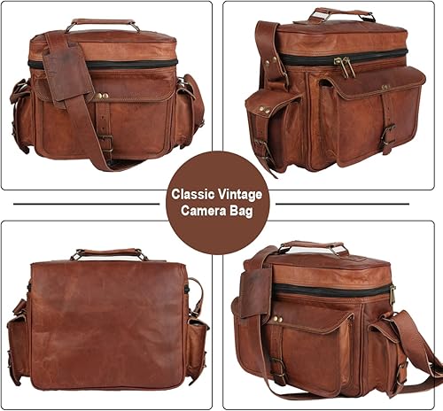 Miniatura 8 de Bolso bandolera de cuero para cámara – Bolsa de hombro vintage para cámara DSLR, Canon, Nikon, Fuji - Viaje, bolsa de fotografía portátil, Marrón,