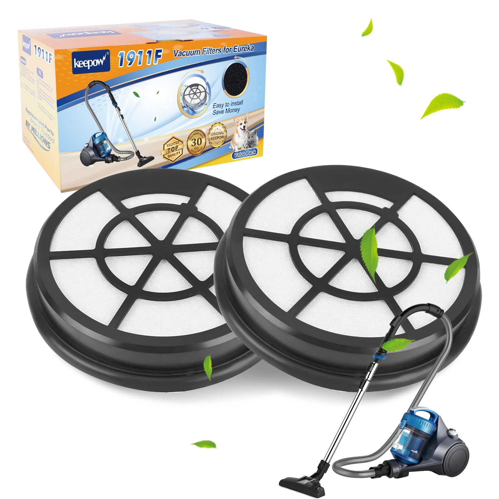 KEEPOW NEN110A Vacuum Filters for Eureka Whirlwind Bagless Canister Vacuum Cleaner NEN110A, NEN110B, NEN110D Series, 2 Pack