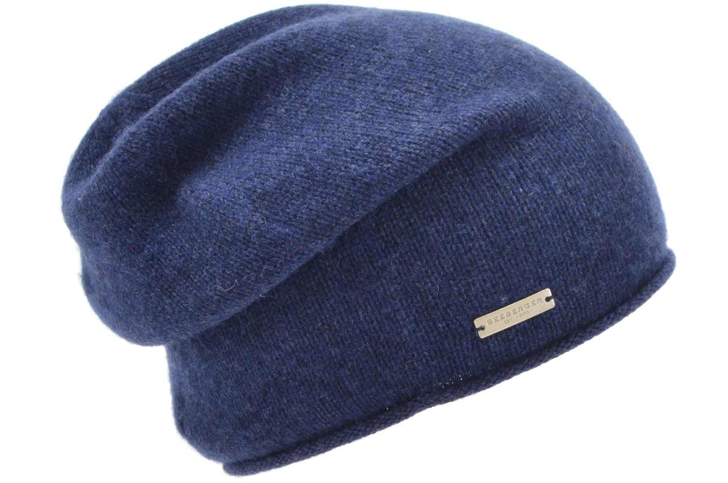 Seeberger Rolled Edge Cashmere Beanie Knit Long (One Size - Navy-Mottled)