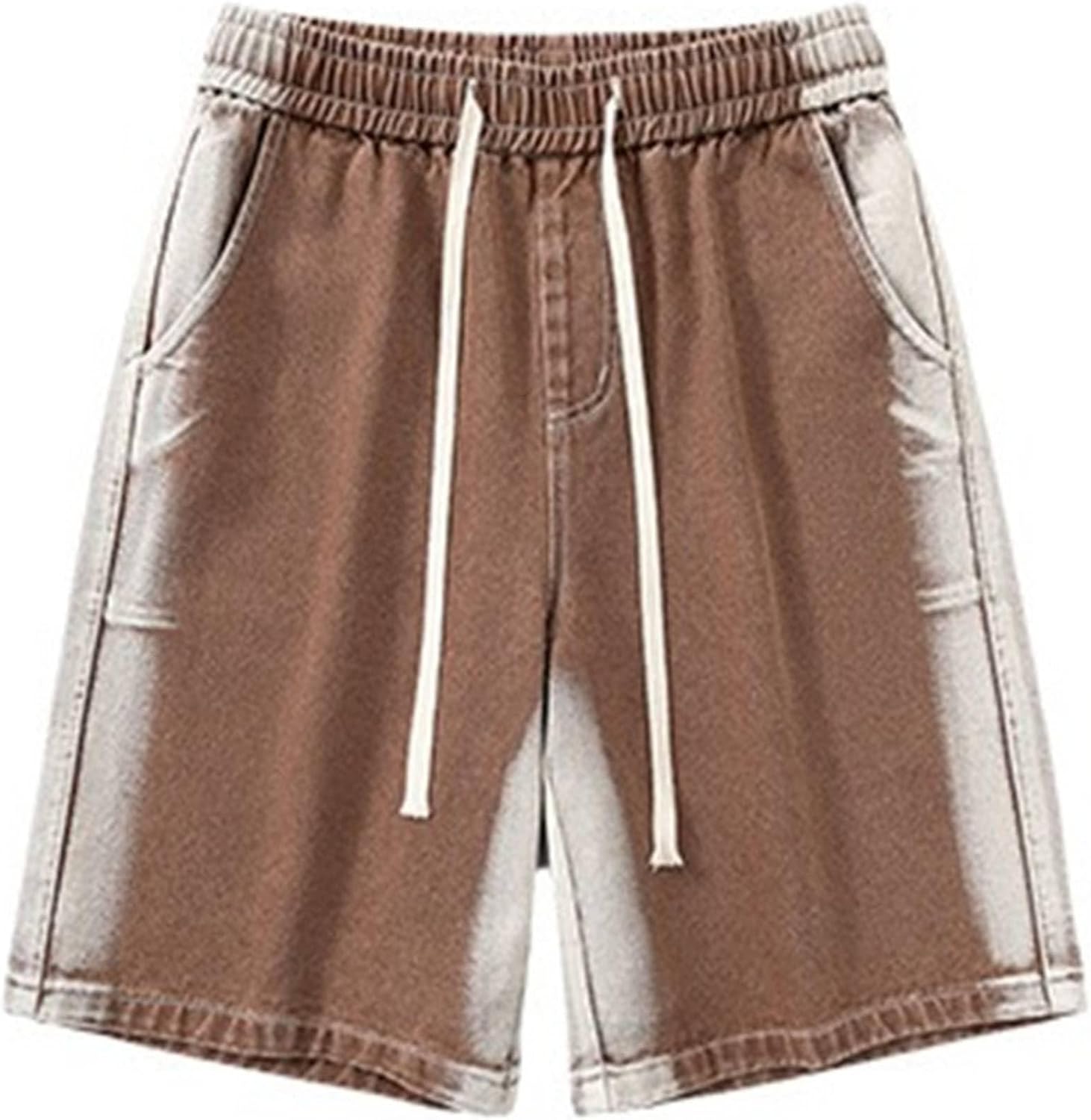 Maiyifu-GJ Men's Drawstring Summer Denim Shorts Casual Elastic Waist Jean Shorts Baggy Straight Multi-Pocket Short Pant