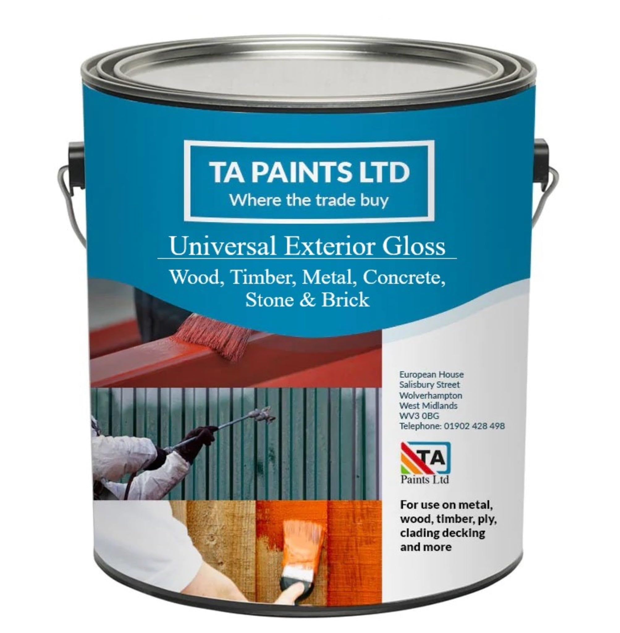 T A Paints Ltd Exterior Gloss Wood Metal Paint Gates Railings Garage Door Decking Timber Posts Front Door Garden Furnirure Multi Surface (2.5 Litre Blue BS 105)