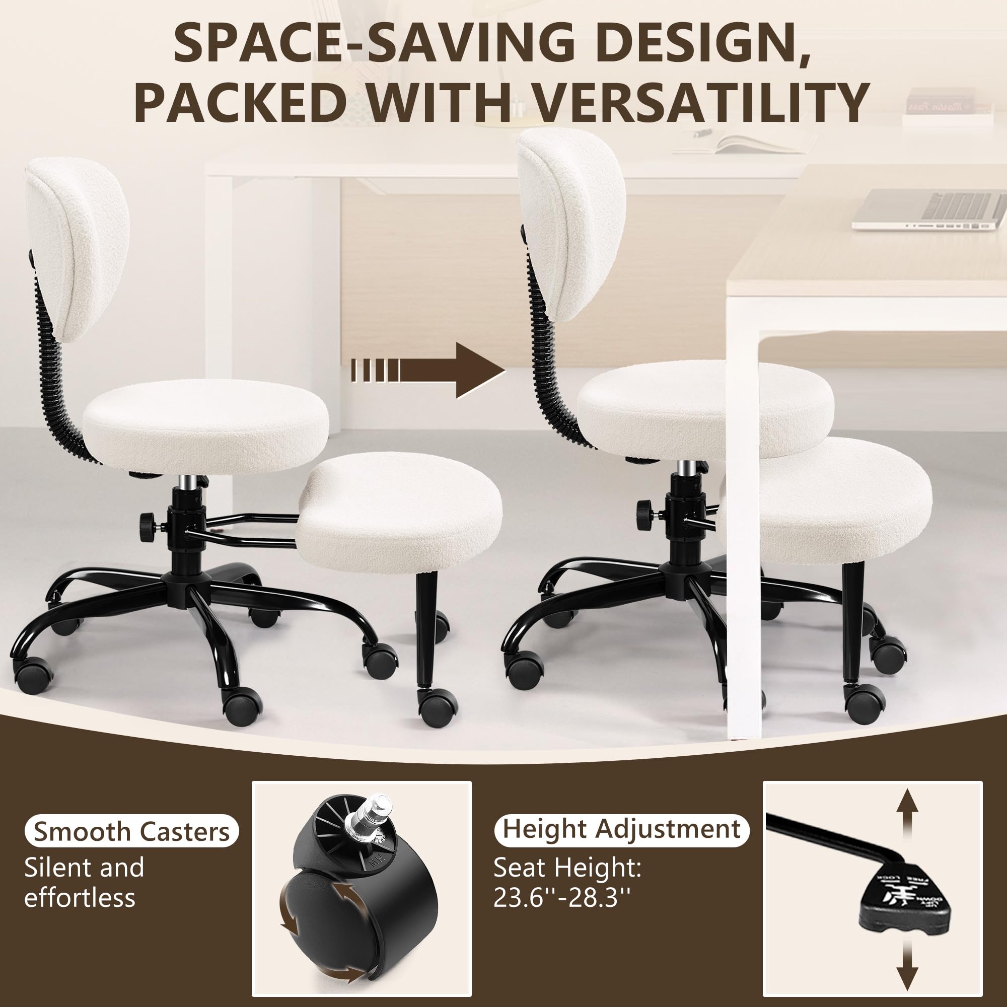 AtHope Ergonomic Cross Legged Office Chair with Wheels - Adjustable Height for Meditation, ADHD Desk & Yoga - Wide Criss Cross Design with Lumbar Support, Kneeling Chair -: Off White