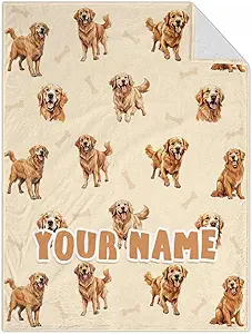 Custom Golden Retriever Blanket for Women, Men - 60x80 Inches Twin Size - Soft Fluffy Cozy Blankets Gift - Beige Cute Blanket for Bed, Sofa, Winter