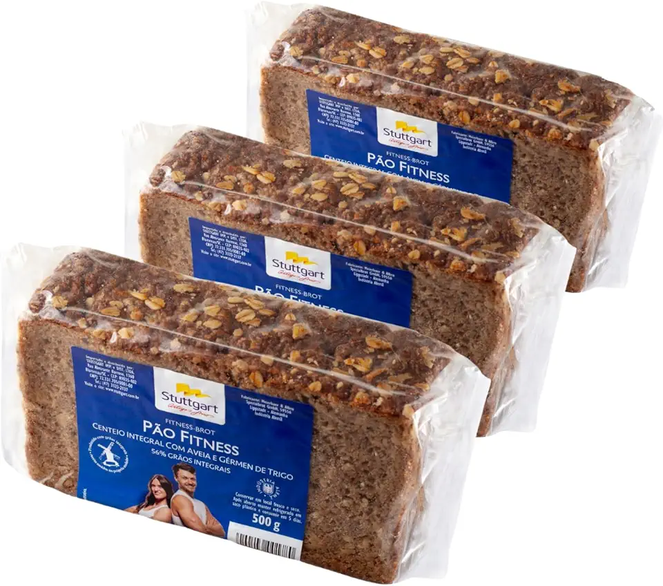 Kit contendo 3 unidades de Pão de Centeio e Trigo Integrais Fitness 500g - Total 1,5kg