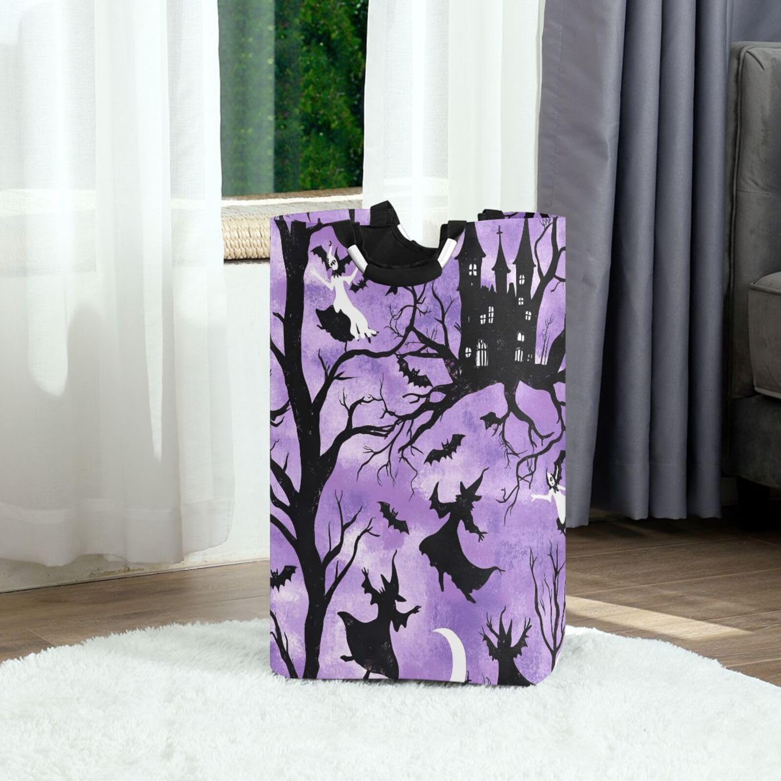 Jihqo Laundry Hamper Basket Halloween Witch Collapsible Nursery Storage Bin Waterproof Clothing Baskets for Home Bedroom Bathroom Washing Room