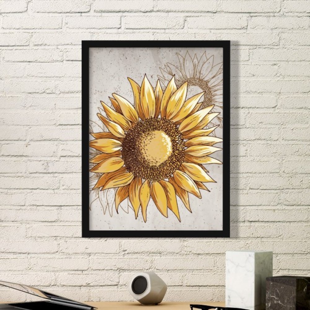 Cadre fleur de tournesol en bois noir pour déco haute qualité