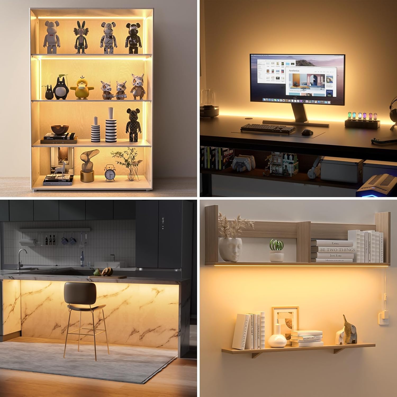 WOBANE Under Cabinet Lights,Flexible COB LED Strip Light,Under Counter Lights for Kitchen,Mirror, Ceiling,Room,TV,Shelf,Closet,ETL Listed,6.6ft,640LEDs,3000K Warm White,900lm