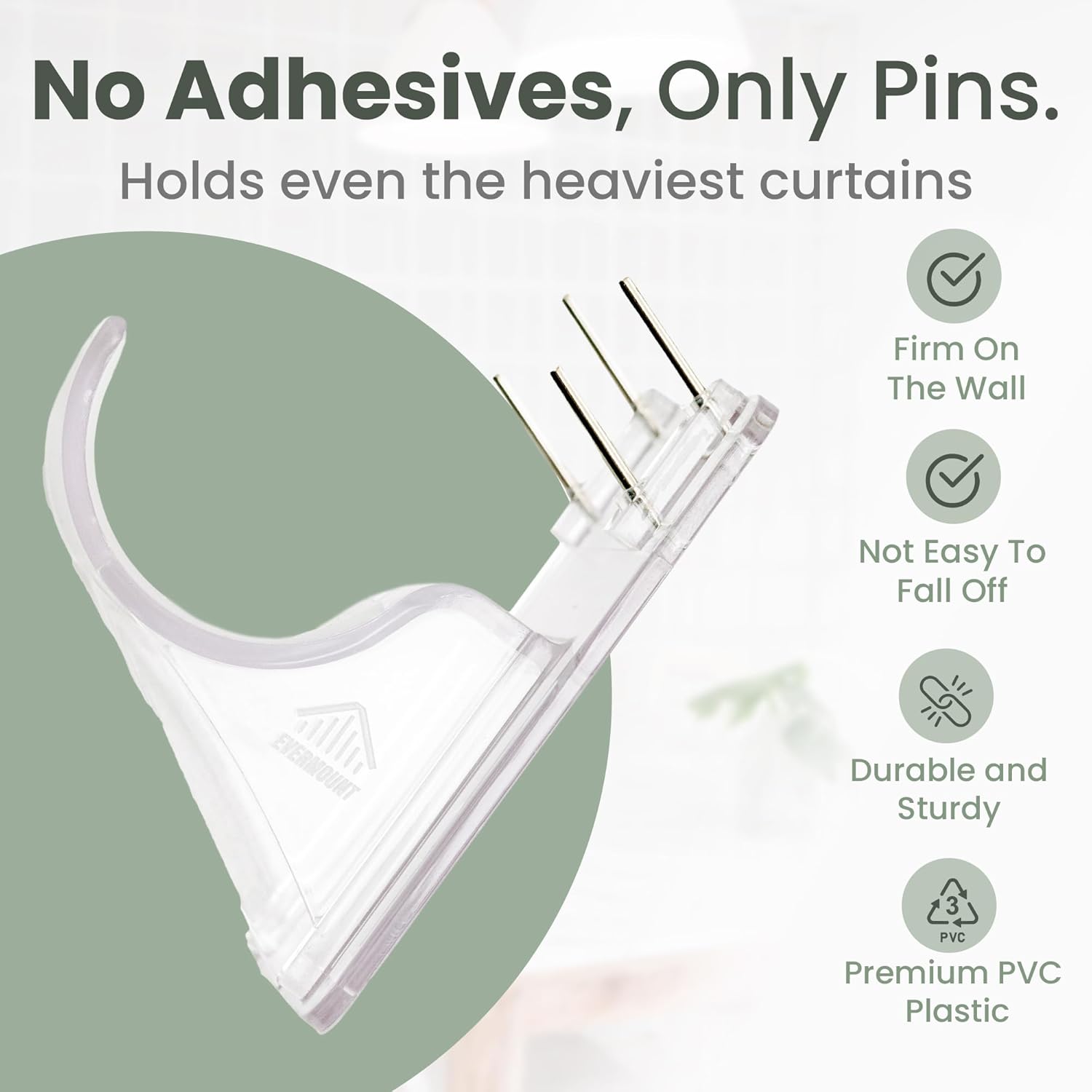 Condition photo showing Good Condition for no adhesive heavy duty curtain rod holders with wide hook, 5x stronger than adhesive curtain rod hooks,tension curtain rod bracket for wall with pin guide, curtain wall mount (8 pack, for 1.25" rods) for 1.25" rods 8 pack