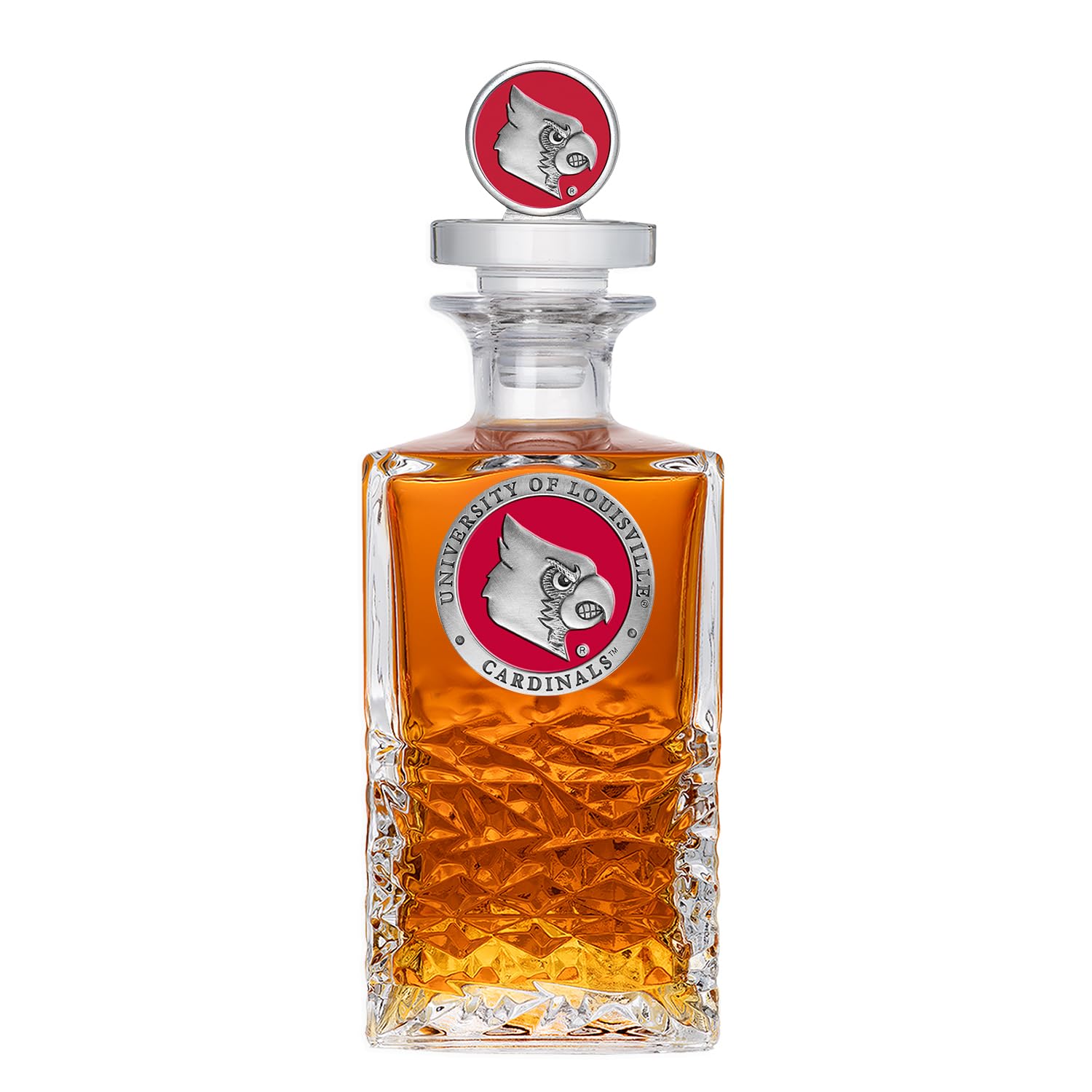 University fo Louisville Heritage Decanter with 3D Stopper | 25 OZ Liquor Pourer | Expertly Crafted Pewter Glass