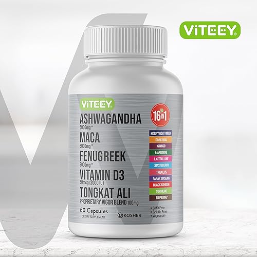Miniatura 2 de Viteey Ashwagandha Maca Fenogreco Suplemento con Tongkat Ali - Conduce, pasión y apoyo energético para hombres y mujeres - Apoyo al estado de ánimo,