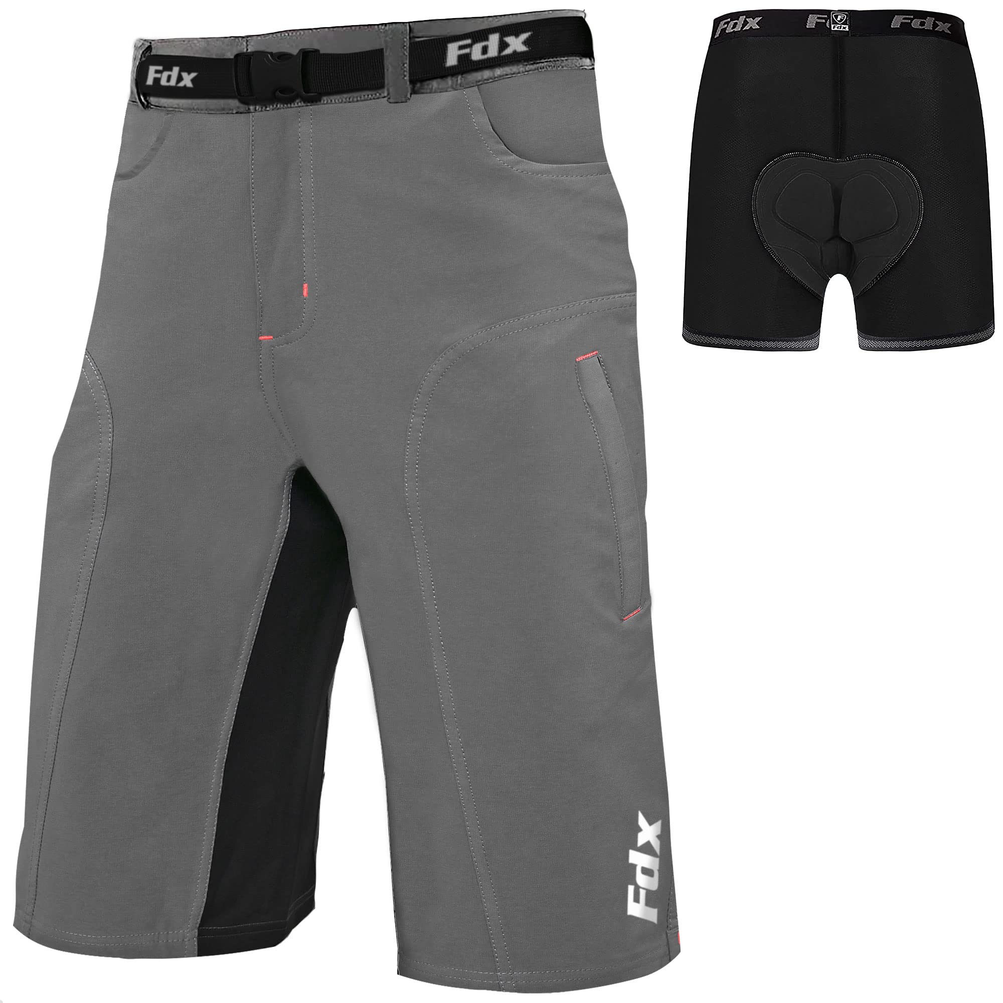 FDX Pantalones Cortos MTB Hombre, Ligeros, con Forro Acolchado extraíble, Transpirables, de Secado rápido y Bolsillos Cargo, Ideales para Entrenamiento Deportivo