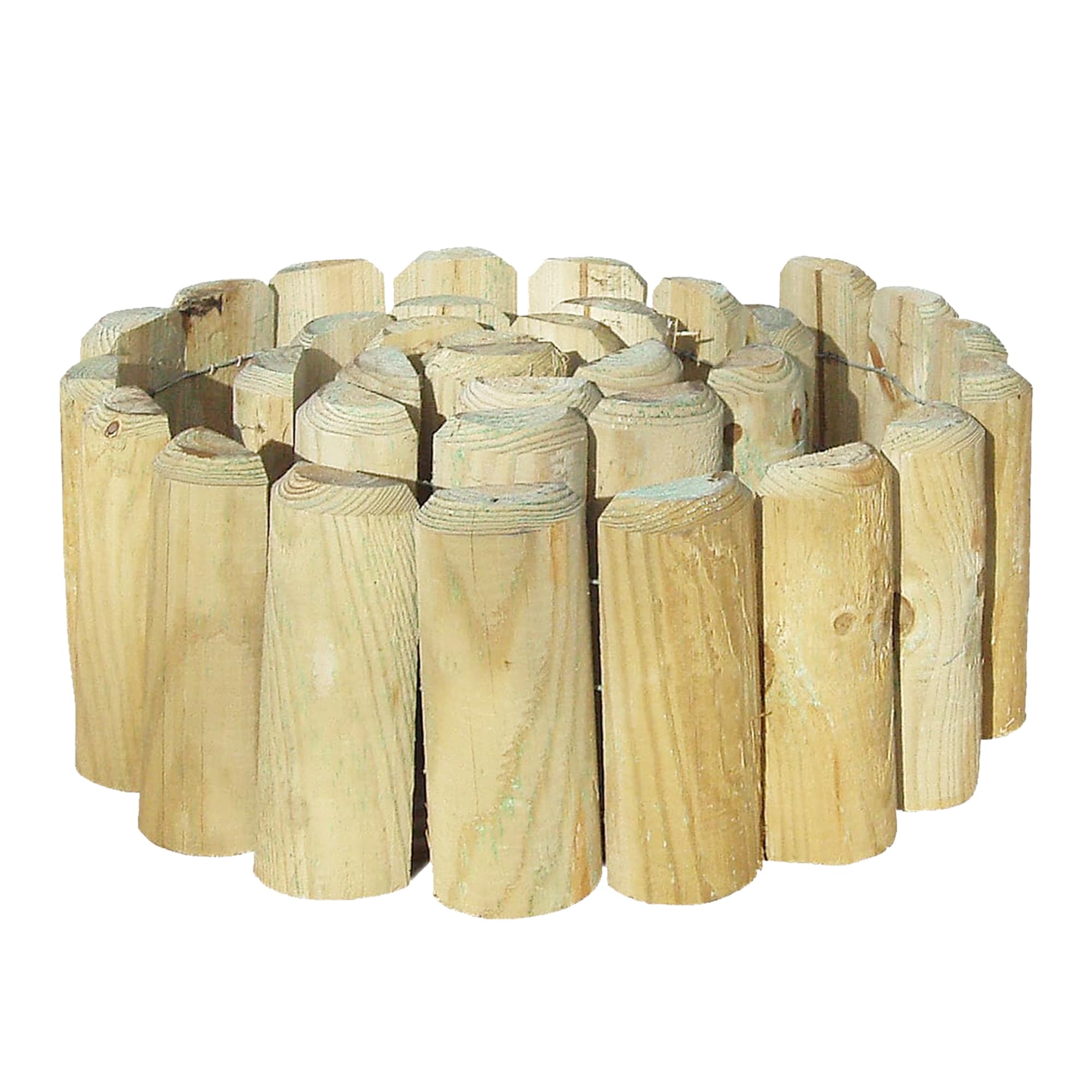 Garden Border Roll 1.8m Wooden Picket Log Edging Lawn & Flower Bed Fence Weather-Resistant Outdoor Border Pressure Treated Wooden Landscape Edging with Rust-Proof Wire Backing
