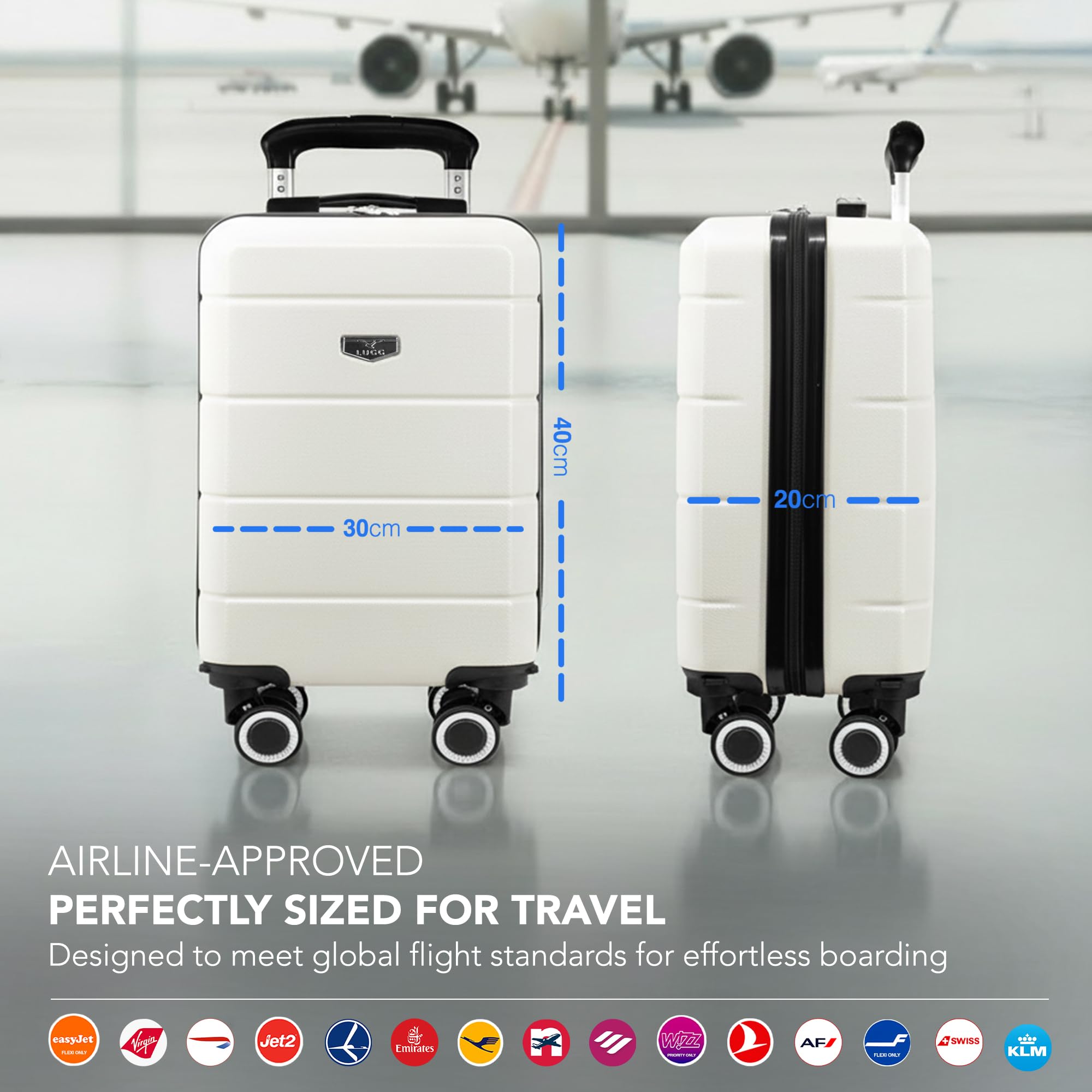LUGG - Jetset 40cm Suitcase - 40x30x20cm- Ryanair Compatible - Underseat Size - Hard Shell ABS - Spinner & Removable Wheels - Lightweight Travel Luggage- Cream/Brown — view 67