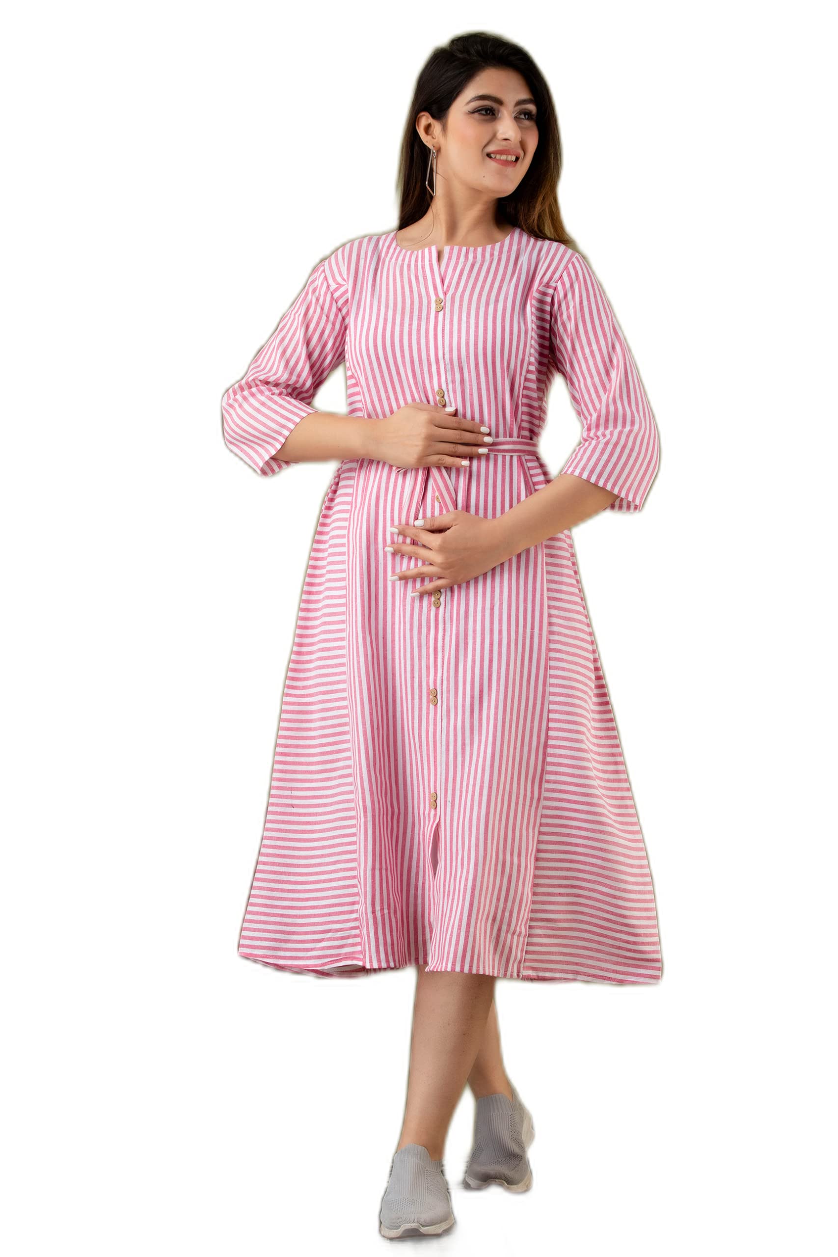 UNIBLISS Women's Cotton Maternity Dress, Pregnancy Dress, Easy Breast Feeding, Breast Feeding Dress Zipper for Nursing Pre&Post Pregnancy, Comfortable Kurti for Pregnant