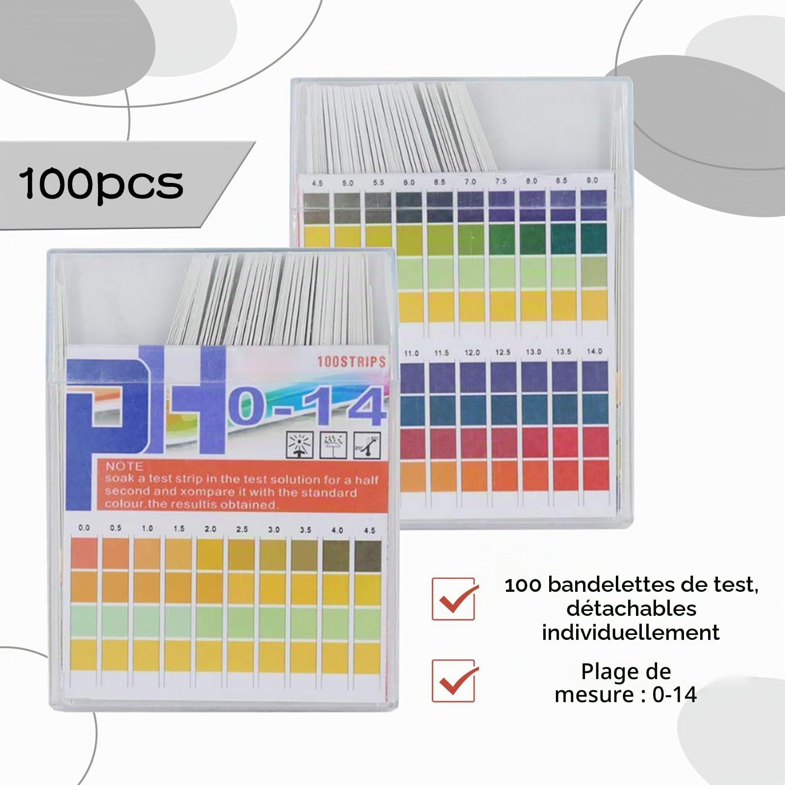 Boîte De 100 Feuilles De Papier De Test Acide Et Basique Ph 0 À 14, Qualité Supérieure, Grande Zone De Test Pour L'eau Et Les Nitrates