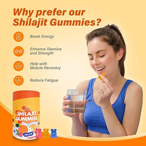 Miniatura 12 de Shilajit - Gomitas puras doradas Ashwagandha, Gokshura Ácido fúlvico y más de 85 minerales traza para hombres y mujeres Sin OMG Probado