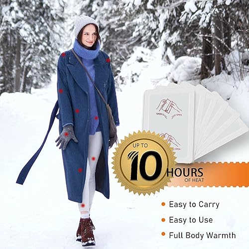 Miniatura 5 de MAIJIN Paquete de 50 calentadores de manos desechables, calor activado por aire para manos, pies y cuerpo, almohadillas térmicas con respaldo