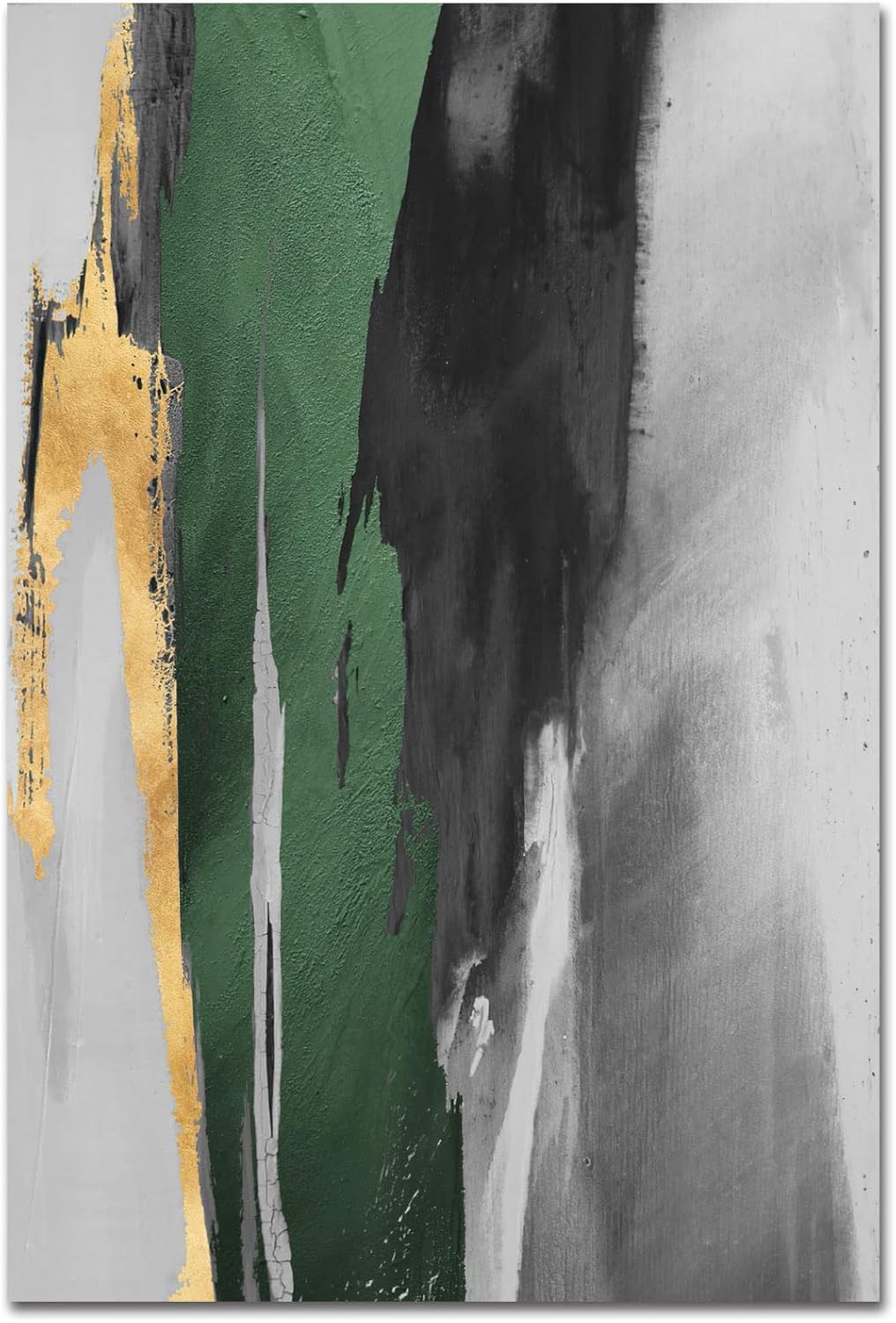 Green & Gold Geometric Canvas Wall Art - Dark Green Painting for Walls - Minimalist Abstract Art - 16x24inch, No Frame - Image 2