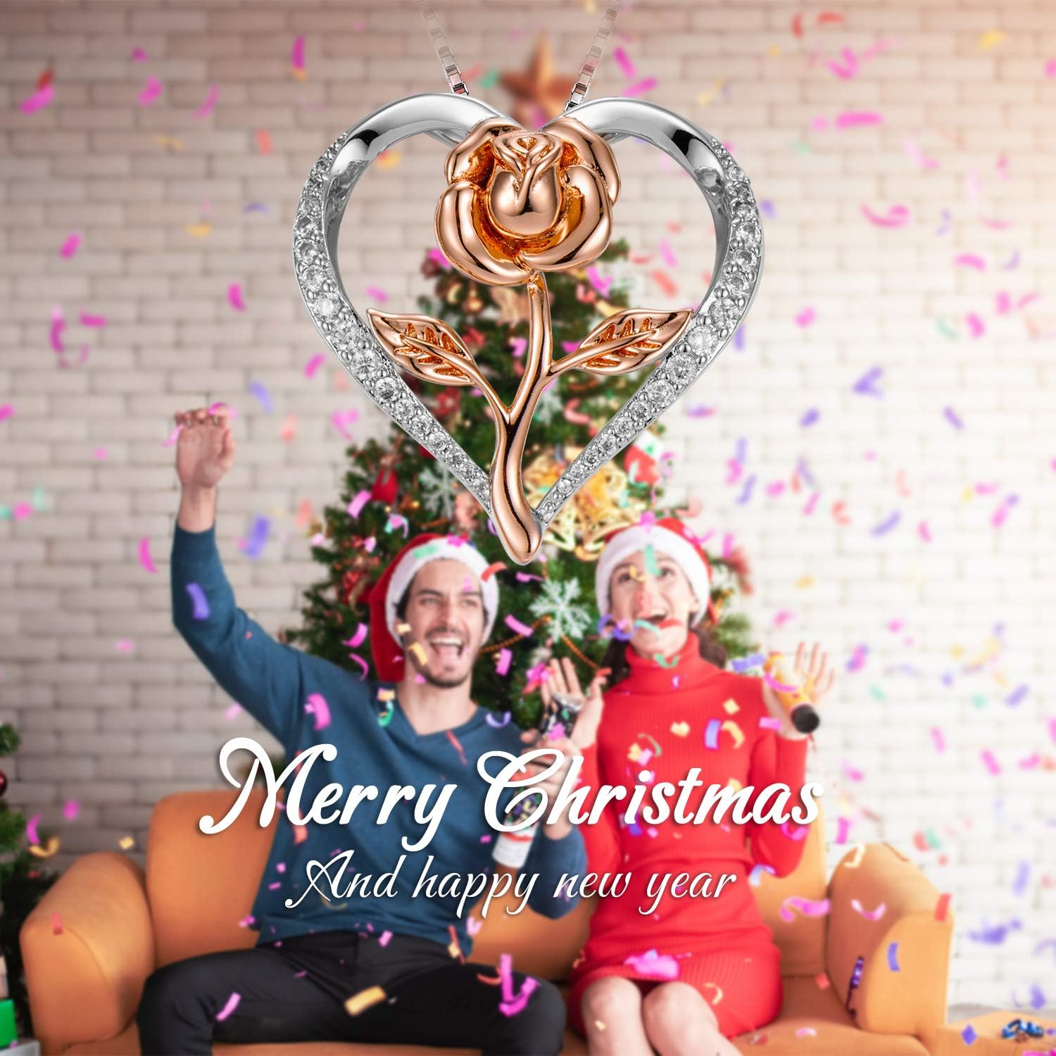 Rose Gold Flower Pendant Necklace with Heart, Silver & Rose. Unique Gift for Mom or Wife, Birthday, Christmas, Mother's Day - Image 7