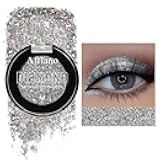 Afflano Silver Glitter Eyeshadow Super Pigmented, Intense Color Gray Silver Eyeshadow Palette Single, Long Lasting Sparkle Shimmer Metallic Glitter Eyes Look, Blendable Neutral Grey Eye Shadow Makeup