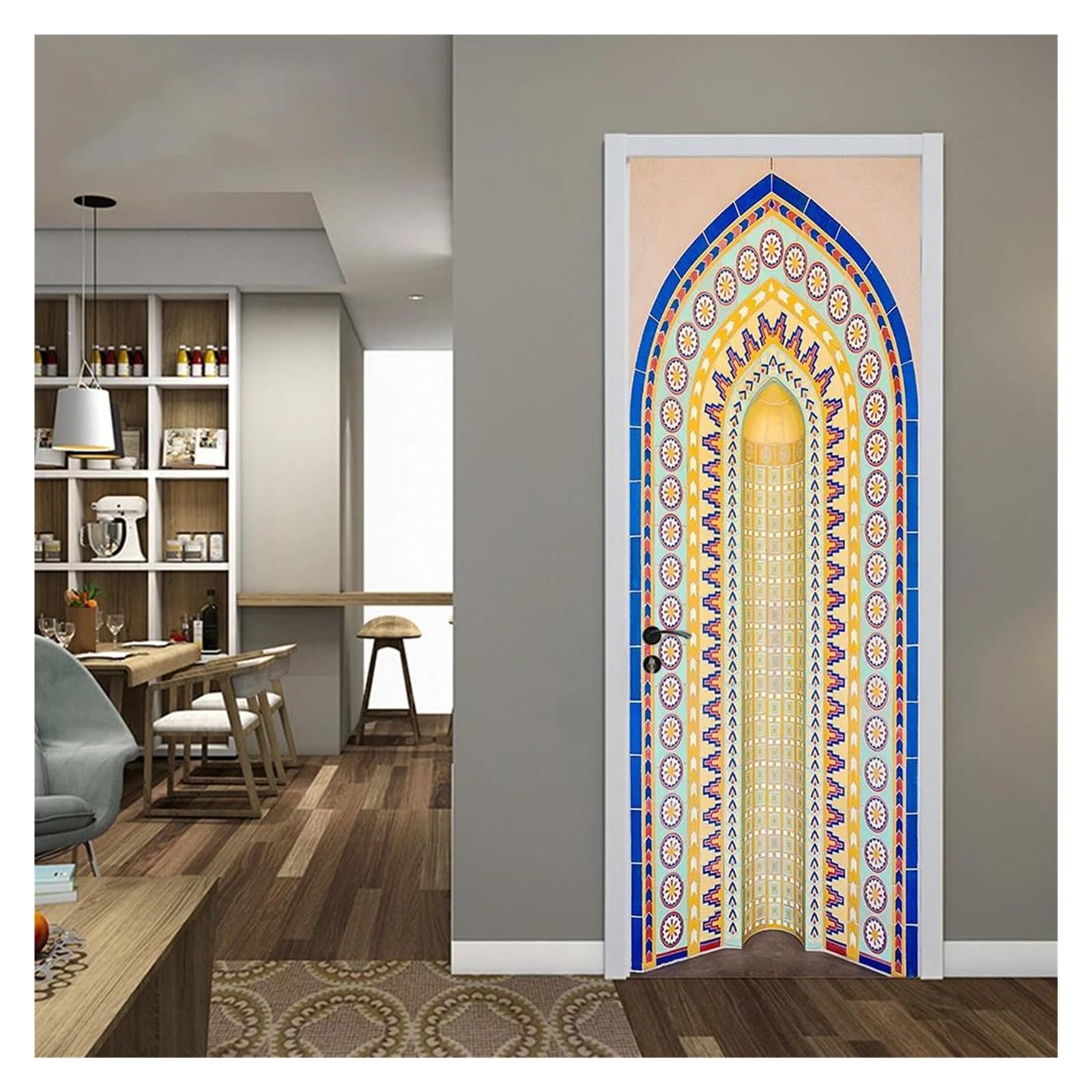 Sticker de porte peel & stick autocollant et lavable en PVC de 95x215cm