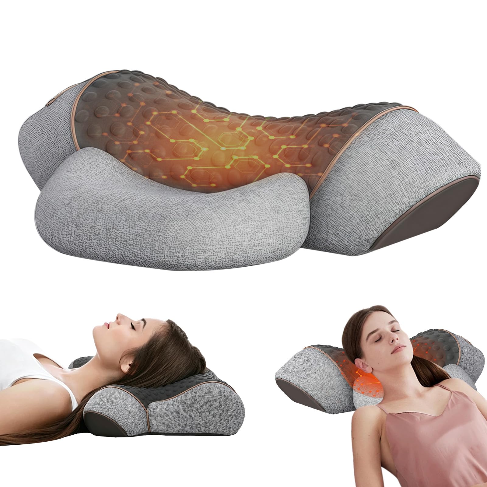 Masseur Cervical avec Chauffage, 3 en1 Masseur Dos et Cervicales avec Chauffage, Vibration et Traction, Masseur Cervical et Dos Électrique Pour Soulager Les Douleurs Des Tissus Profonds (Gris clair)