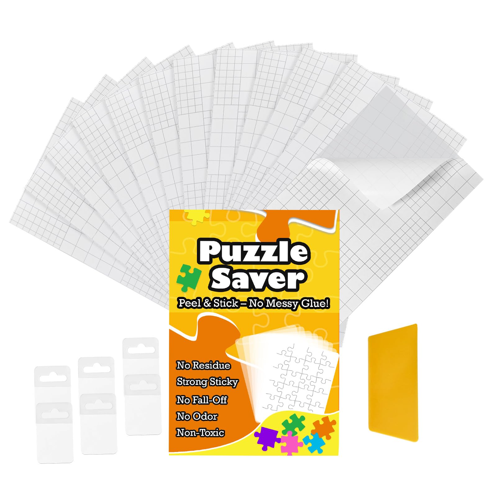 Puzzle Saver Sheets 12 PCS with 6 Adhesive Hangers - Preserve 2x1000-Piece Puzzles, Easy Peel and Stick for Wall Display, Ultra Strong Adhesive, No Mess Glue, Great Gifts for Wall Art and Home Décor
