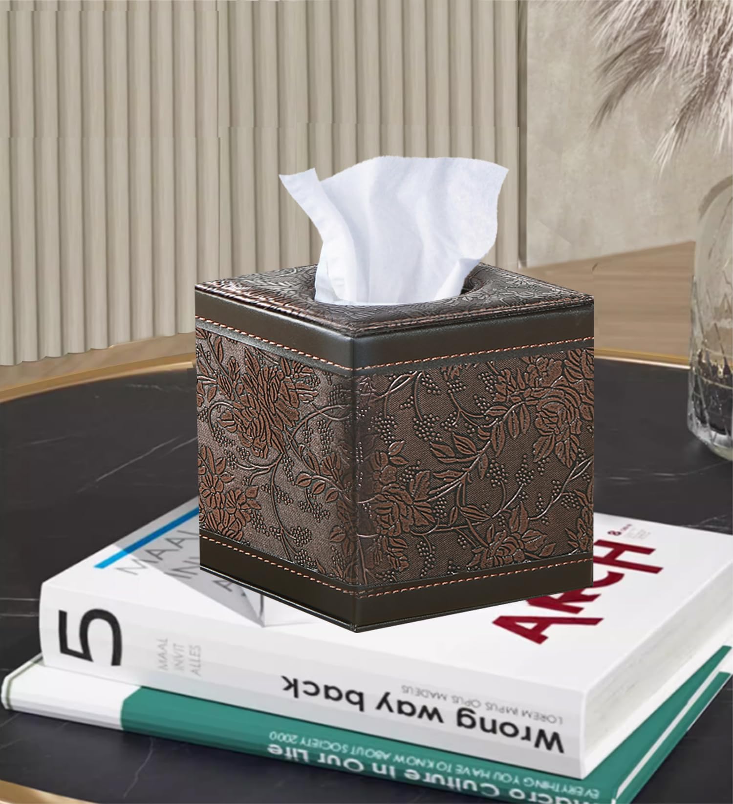 Tissue Box Cover Square,Upgrade 99% Compatible Large Size,Cube Tissue Box Holder for Napkin Facial Paper, Leather Dryer Sheet Dispenser Organizer for Bathroom Vanity Countertop, Night Stand
