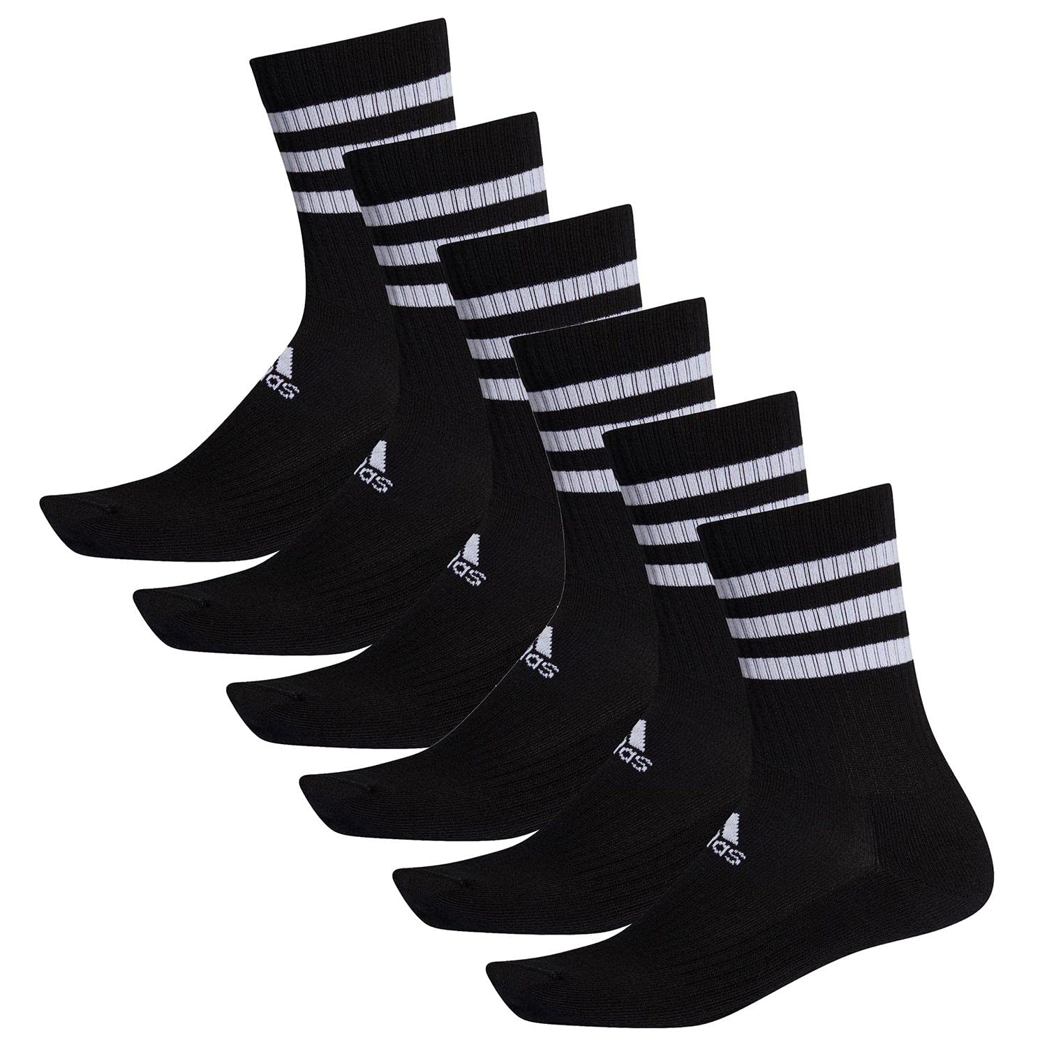 adidas Unisex 3-Stripes Crew Socks - Pack of 6, Black3, 37-39