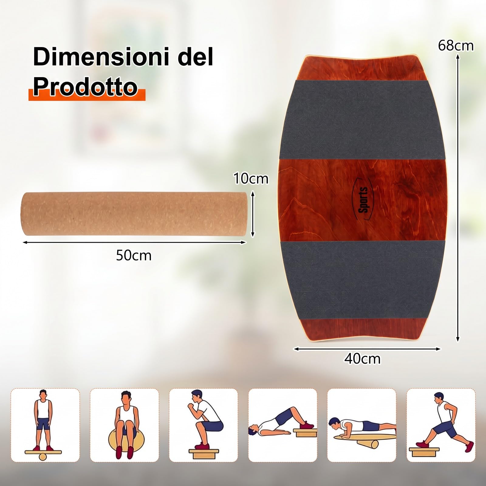 COSTWAY Balance Board con Rullo in Legno Massello | Tavoletta di Equilibrio con Superficie Antiscivolo per Allenamento di Stabilità, Rinforzo Muscolare, Skateboard e Surf