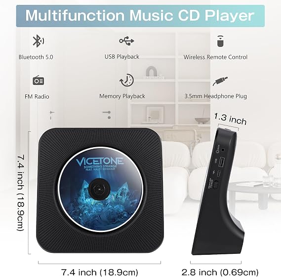 Portable CD Player with Bluetooth, Desktop CD Player for home with Speaker