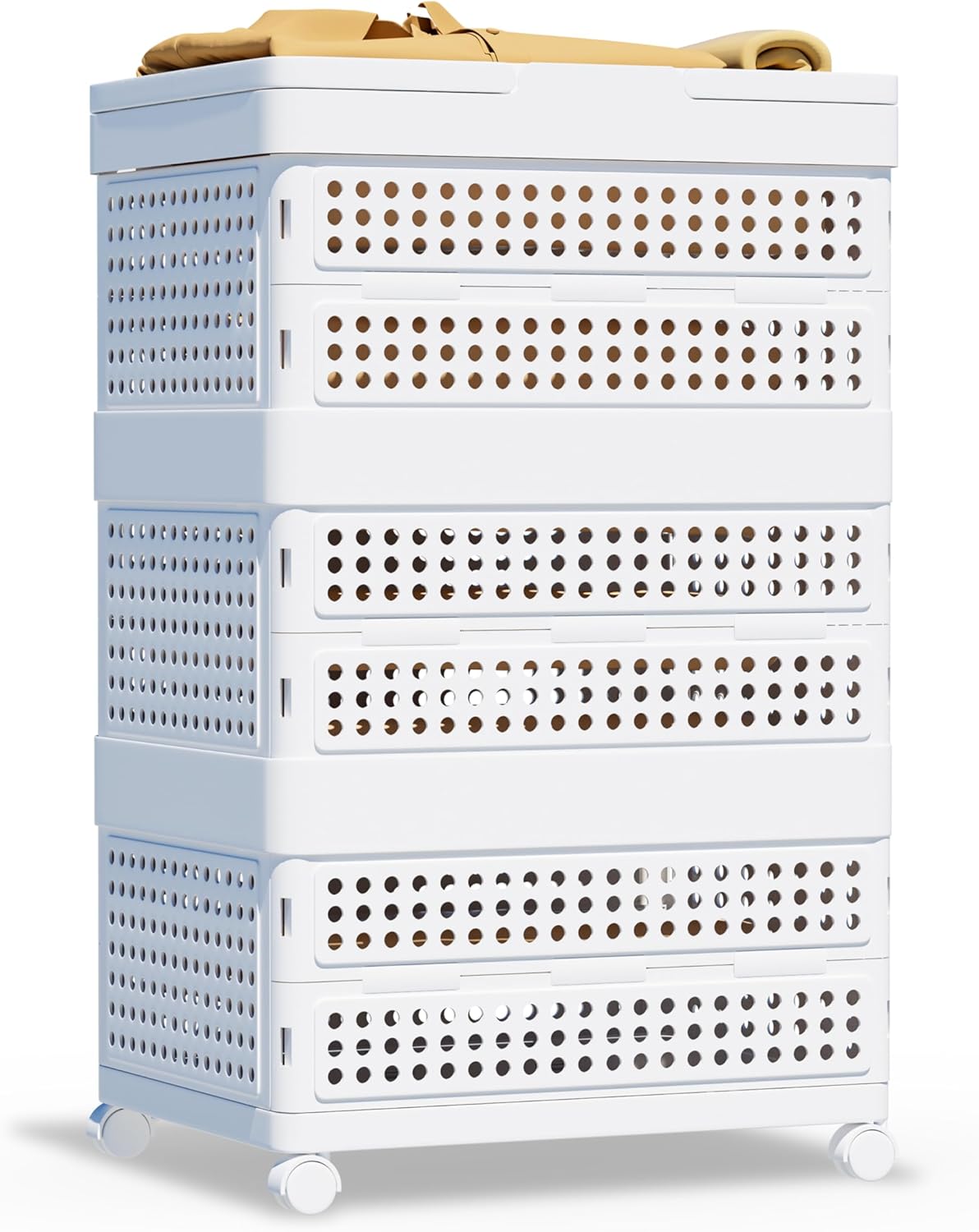 Proarea Collapsible Laundry Basket with Wheels & Handle — Large Stackable Laundry Hamper, Portable Laundry Tote & Clothes Organizer for Bathroom, Bedroom, Laundry Room 3Layer