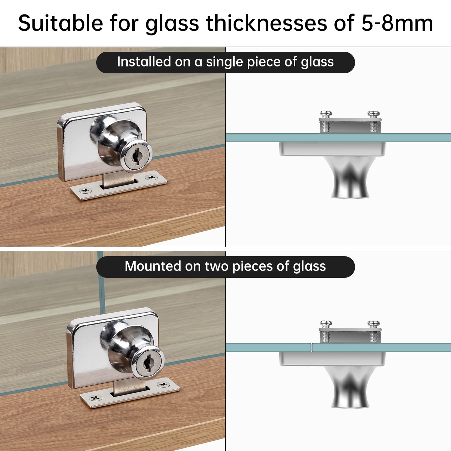 Cerradura Para Vitrina De Cristal - Para Cristal De 4 A 6 Mm - Incluye Llaves