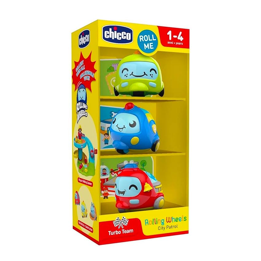 Chicco Rolling Wheels, pattuglia di Auto per Bambini, Veicoli di Polizia Policía Turbo Ball City Patrol, 3 Mini Ruote, Rotolano Come Palline, Multicolore, 10756
