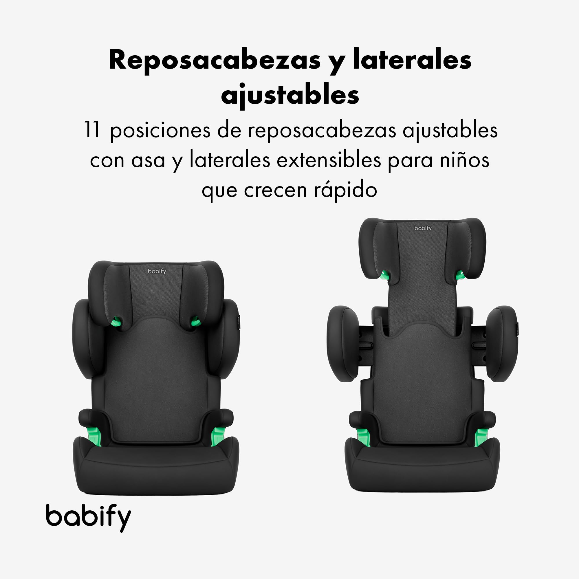 Babify FlexiFit Premium Silla de Coche para Bebés ISOFIX - para Niños 3-12 Años (15-36 kg), ECE R129, Reposacabezas 11 Posiciones, Respaldo Ajustable, Laterales Extensibles, Diseño Plegable, Negra