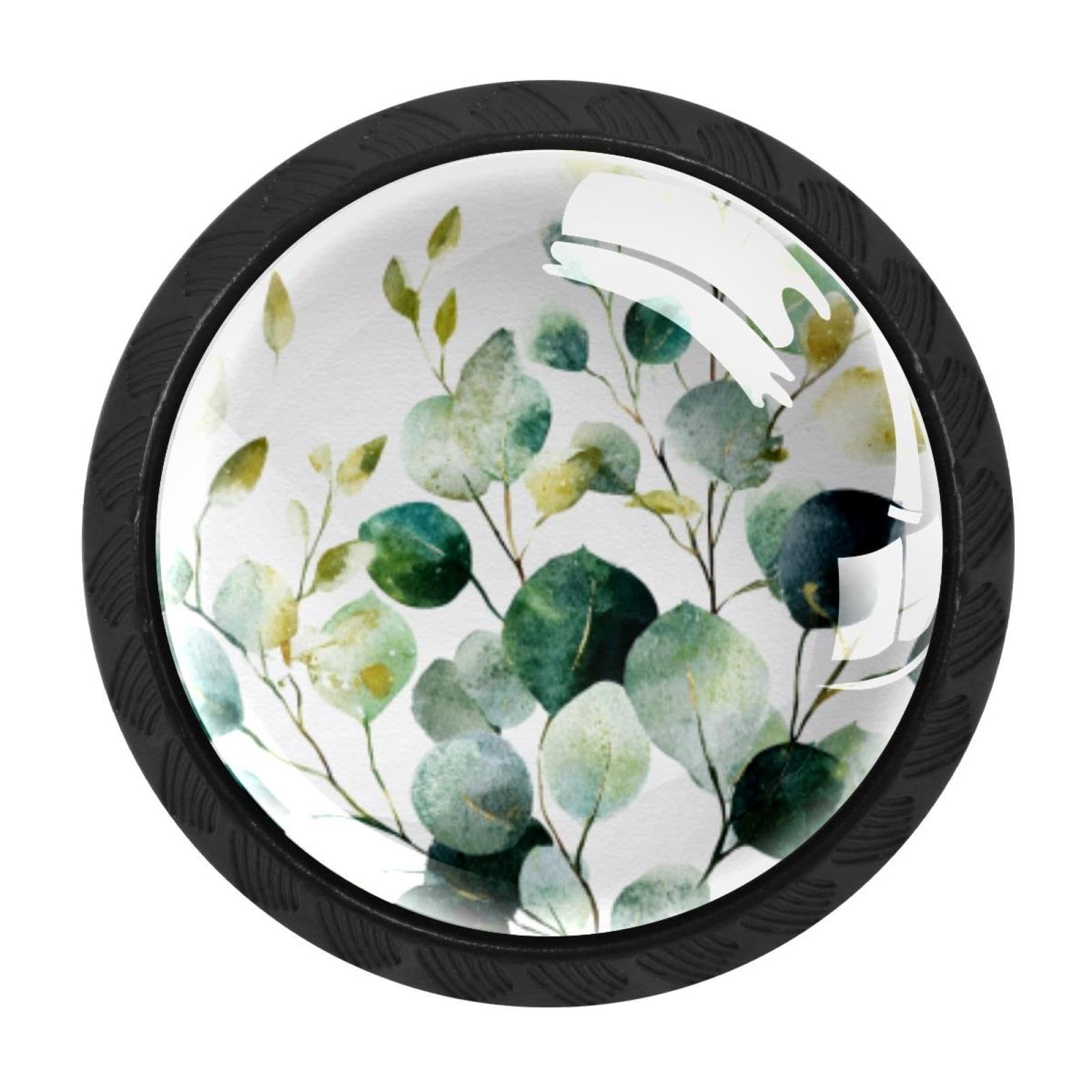 CHENZZZZ Green Leaf Branches (4) Colorful Drawer Pulls 4 Pcs Handle Glass Door Cabinet Knobs Home Office Kitchen Wardrobe Cupboard Hardware for Dresser Drawers