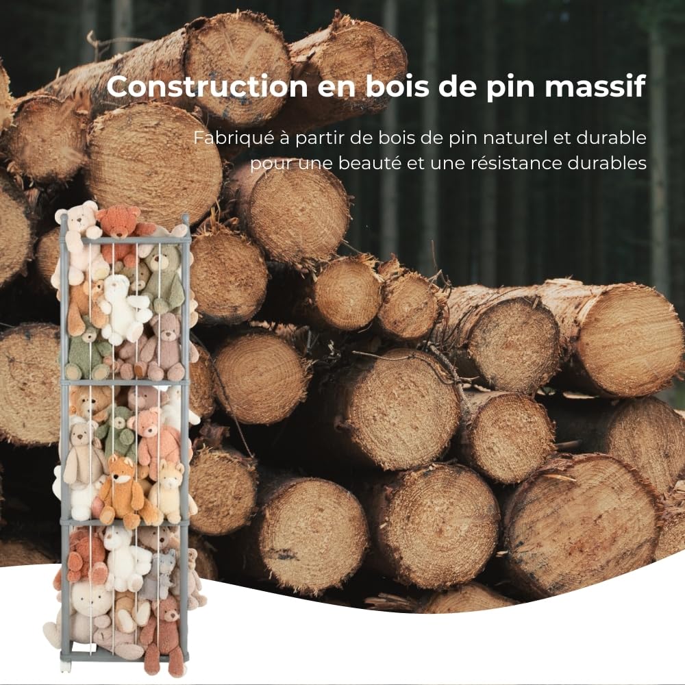 Wonder Space Étagère en Bois pour Peluches avec Roues, Grand Rangement Jouets pour Chambre d'enfant, Peinture à Base d'eau, Support Sûr & Écolo pour Bébés et Tout-Petits (Blanc)
