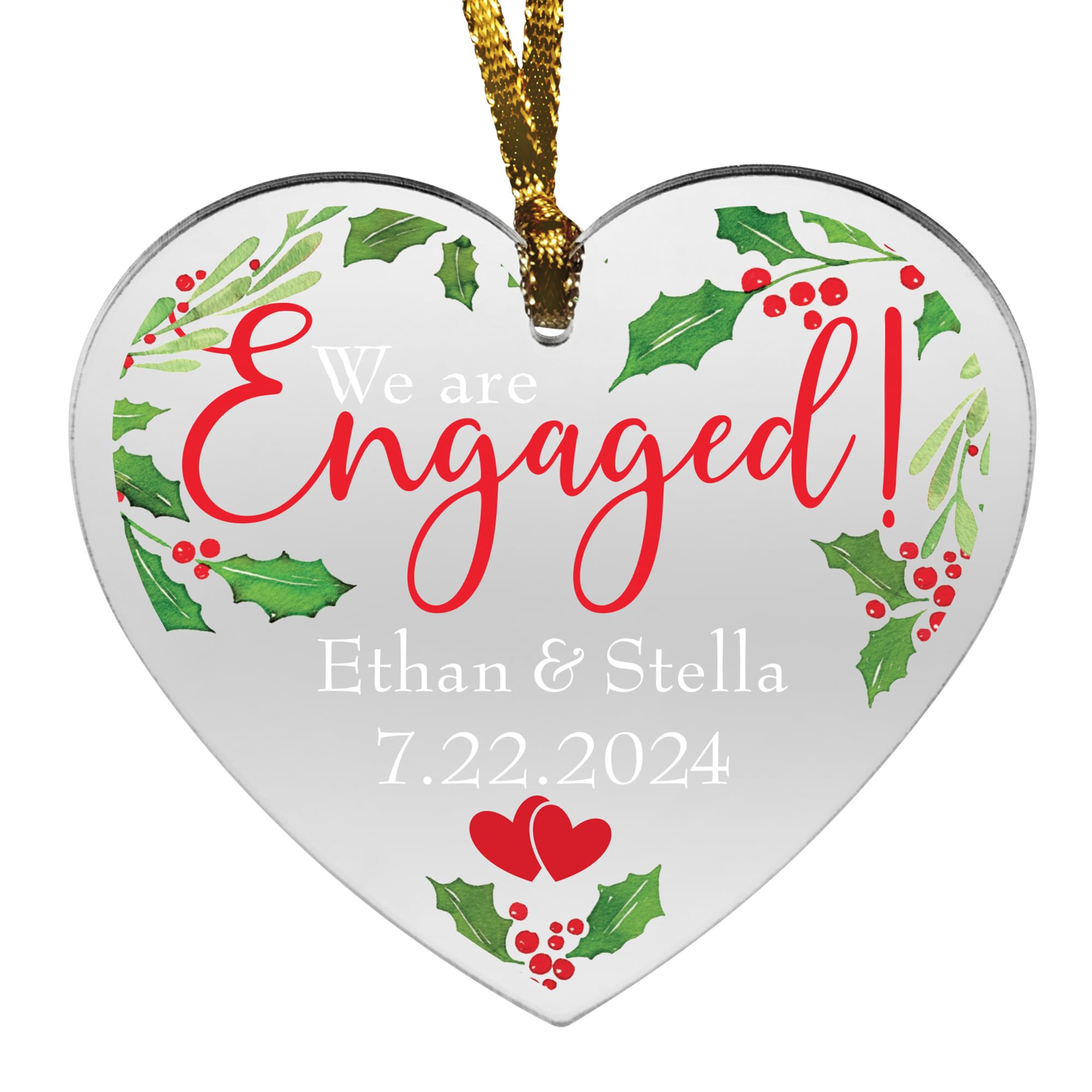Let’s Make Memories Personalized Christmas Ornament - We are Engaged! - for Fiancé/Fiancée - Acrylic - Heart - for Couples - 2024 Keepsake Ornament - Includes Velvet Bag